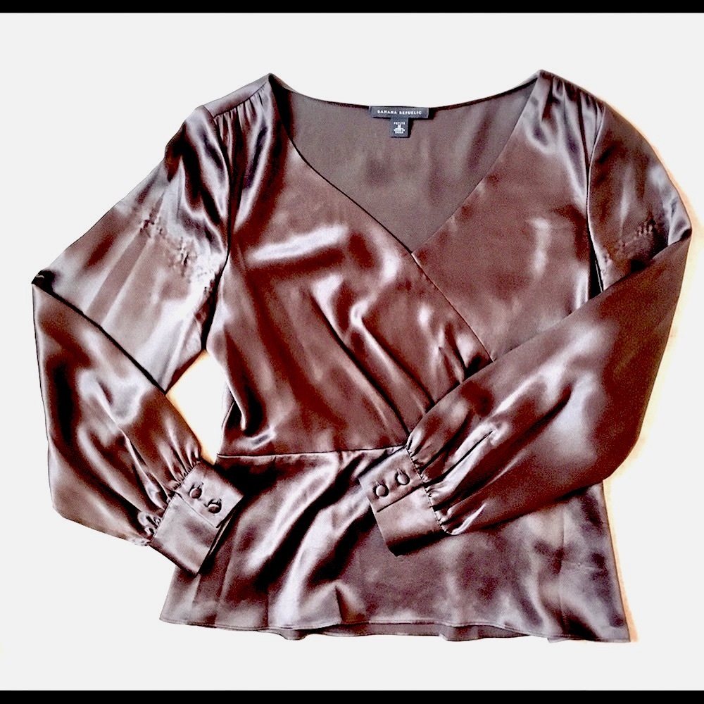 Banana Republic Dark Brown 100% silk blouse